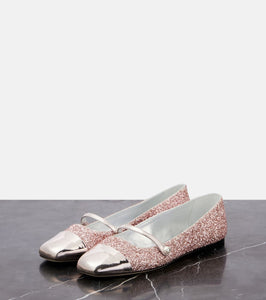 Jimmy Choo Elisa leather-trimmed glitter ballet flats