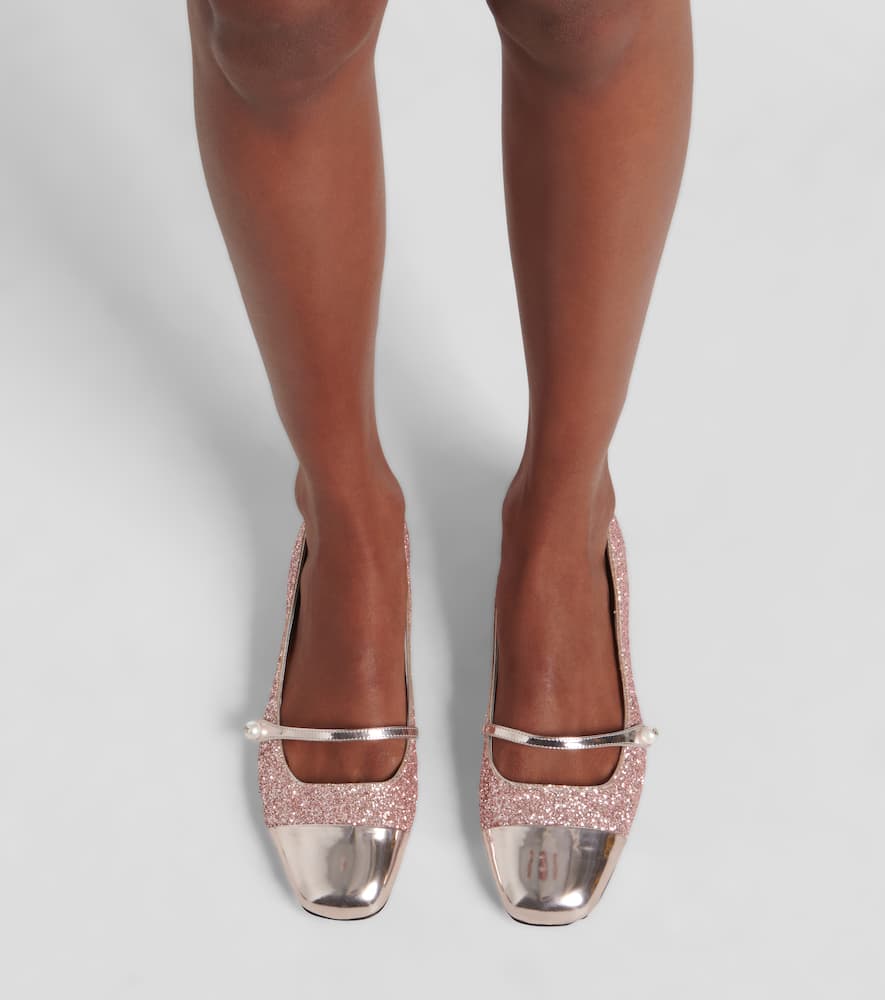 Jimmy Choo Elisa leather-trimmed glitter ballet flats