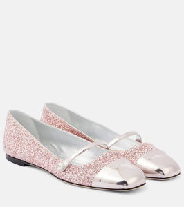 Jimmy Choo Elisa leather-trimmed glitter ballet flats