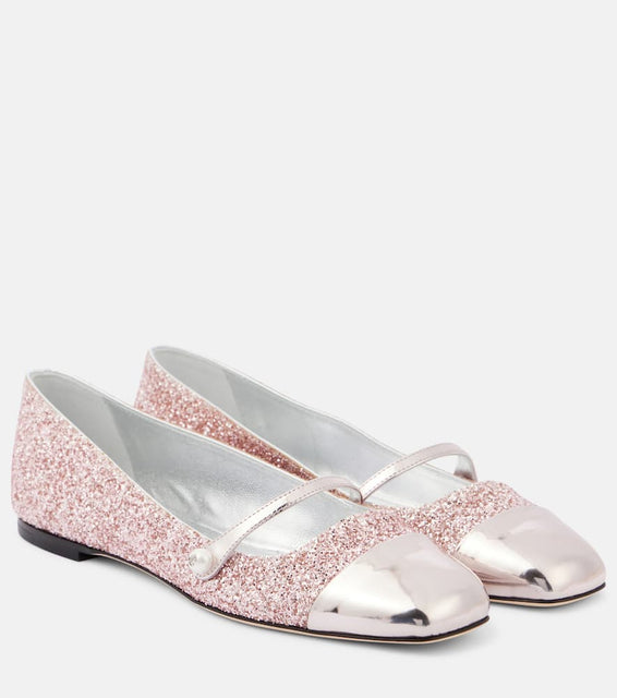 Jimmy Choo Elisa leather-trimmed glitter ballet flats