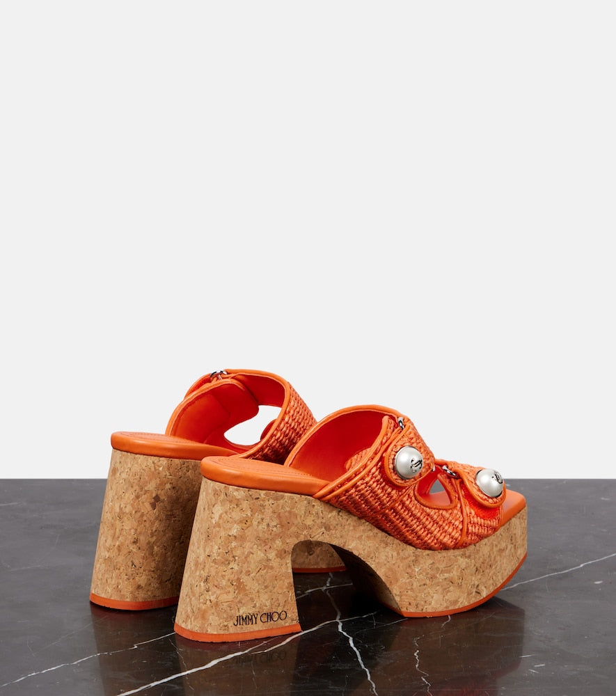 Jimmy Choo Fayence 95 raffia platform mules