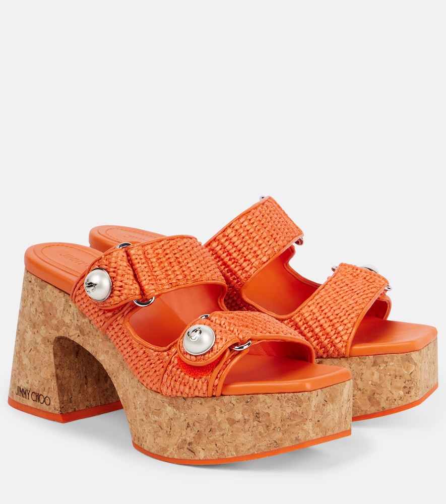 Jimmy Choo Fayence 95 raffia platform mules