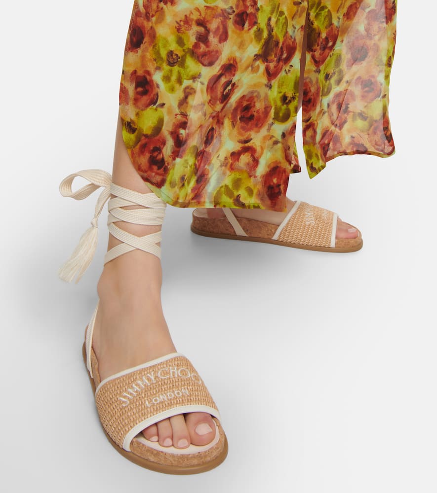 Jimmy Choo Gal Flat logo raffia sandals