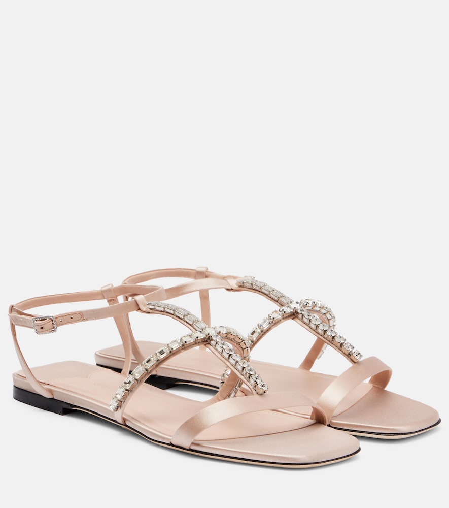Jimmy Choo Gwyn embellished satin and leather sandals