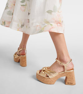 Jimmy Choo Heloise 95 metallic leather wedge sandals