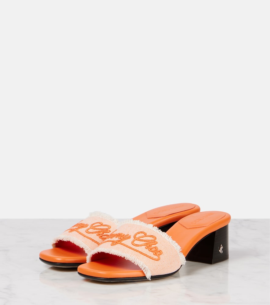 Jimmy Choo Joa 45 embroidered canvas mules