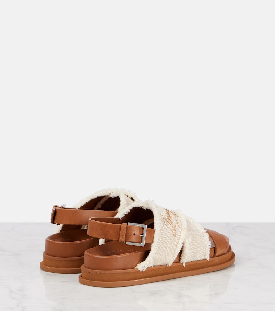 Jimmy Choo Joa embroidered canvas and leather sandals