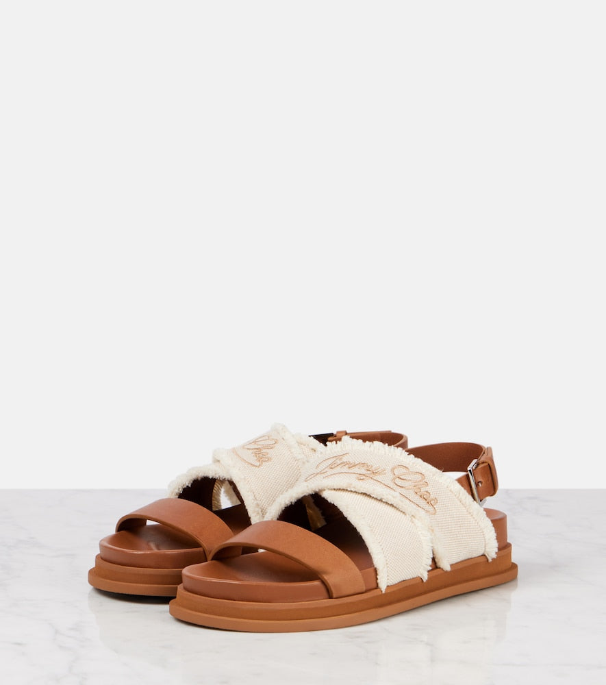 Jimmy Choo Joa embroidered canvas and leather sandals
