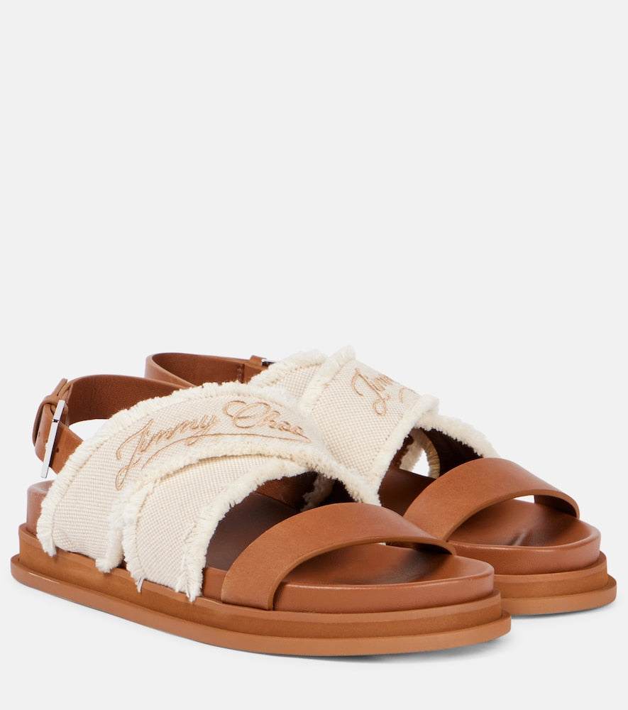 Jimmy Choo Joa embroidered canvas and leather sandals