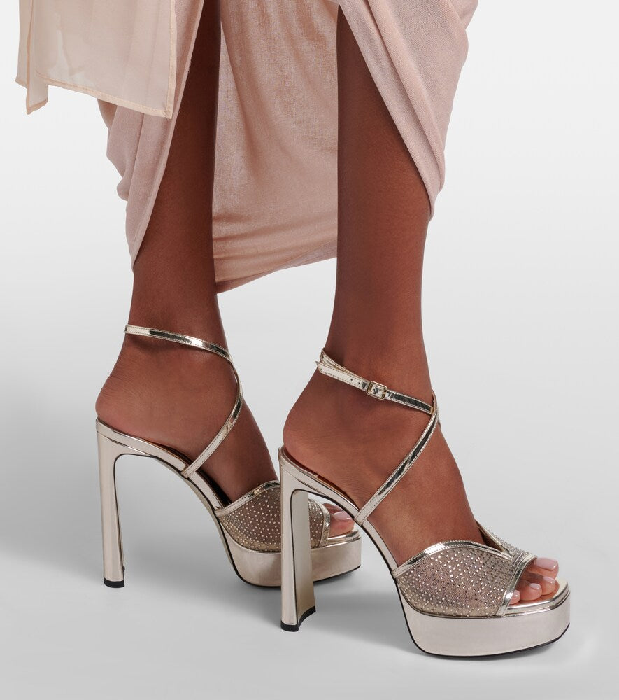 Jimmy Choo Karli 125 mesh and leather platform sandals