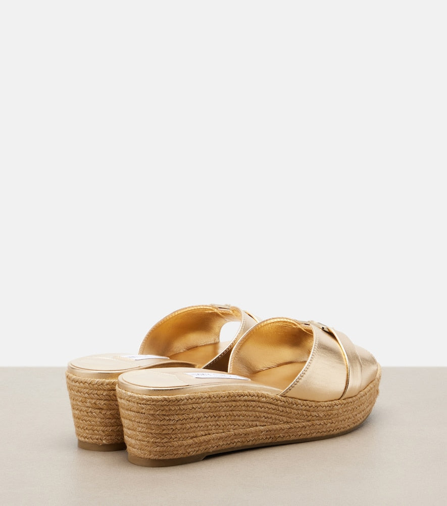 Jimmy Choo Leda metallic leather espadrille wedges