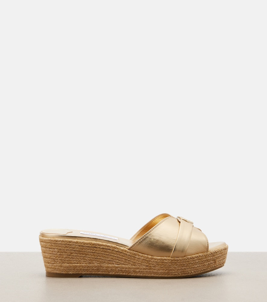 Jimmy Choo Leda metallic leather espadrille wedges
