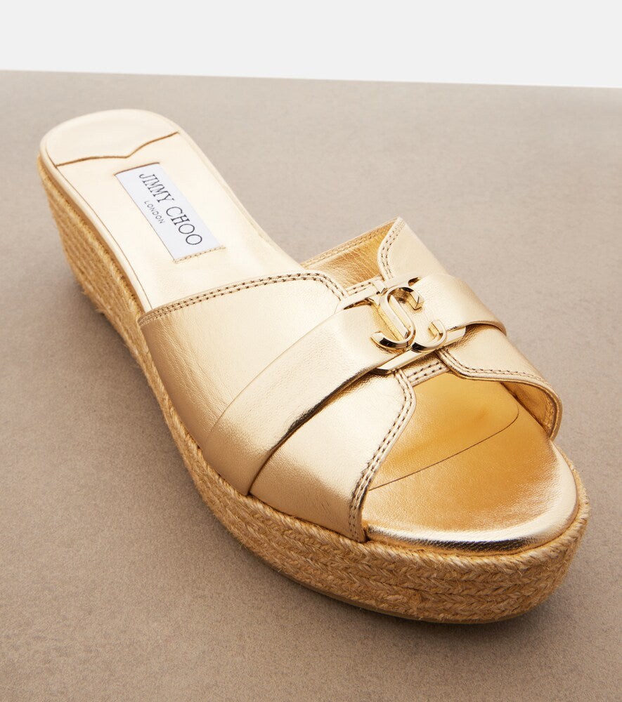 Jimmy Choo Leda metallic leather espadrille wedges