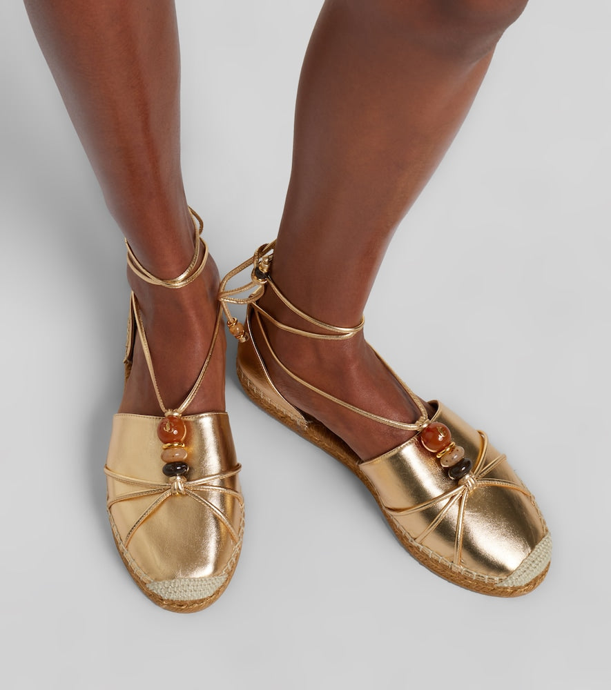 Jimmy Choo Lemi embellished metallic leather espadrilles
