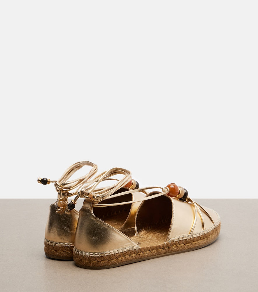 Jimmy Choo Lemi embellished metallic leather espadrilles