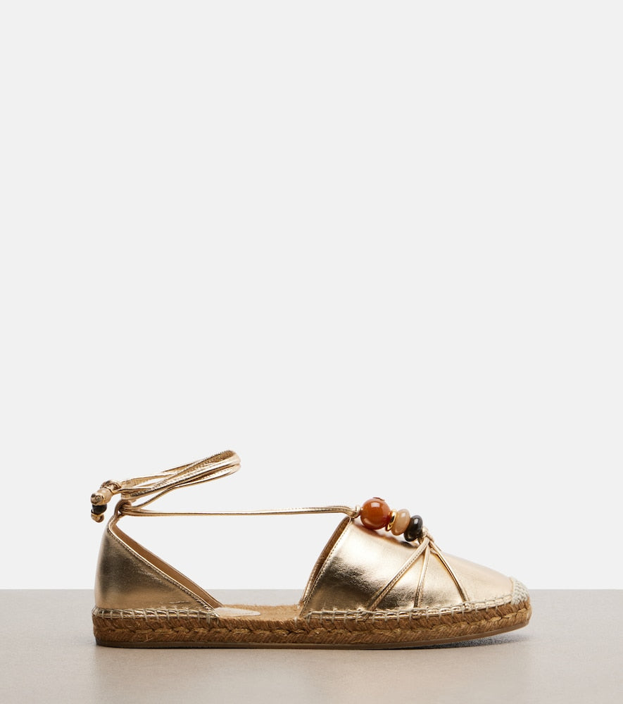 Jimmy Choo Lemi embellished metallic leather espadrilles