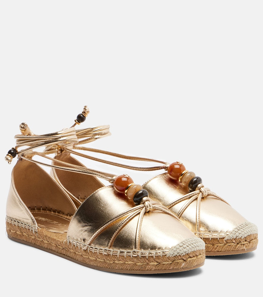 Jimmy Choo Lemi embellished metallic leather espadrilles