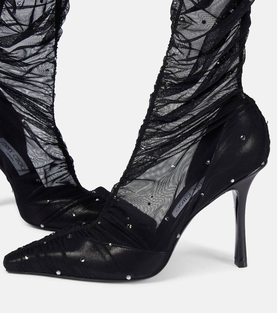 Jimmy Choo Lotta 100 embellished tulle over-the-knee boots