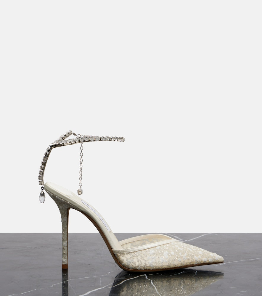 Jimmy Choo Saeda 100 embellished mesh pumps