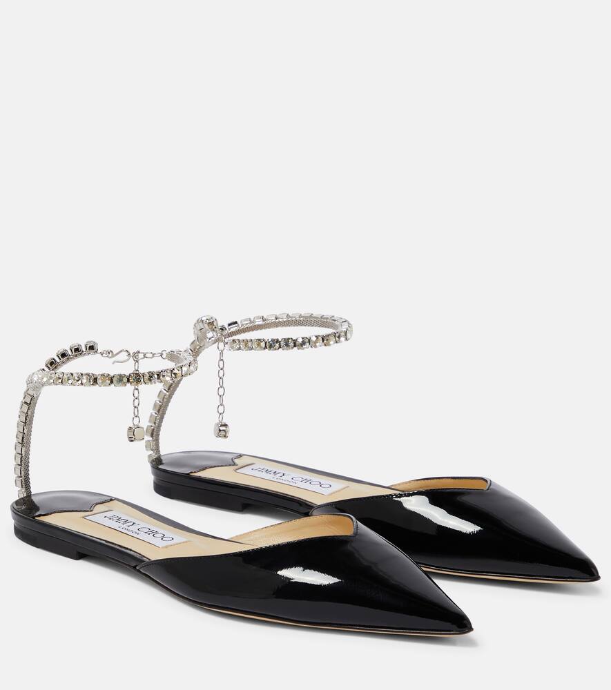 Jimmy Choo Saeda patent leather crystal flats
