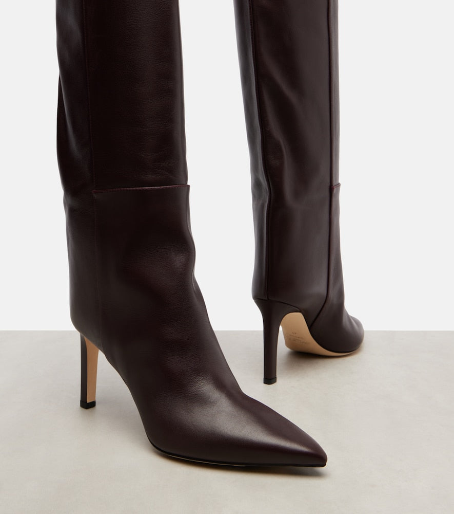 Jimmy Choo Alizze 85 leather knee-high boots (Burgundy) - Mid Heel Boots