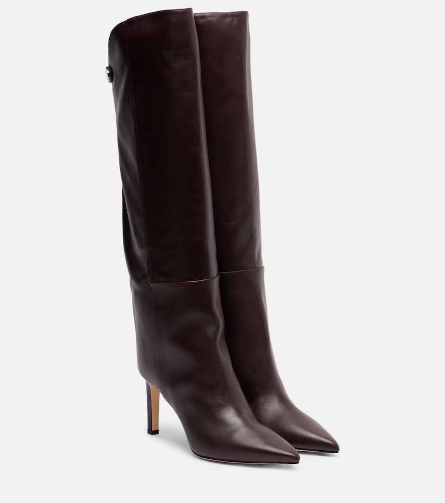 Jimmy Choo Alizze 85 leather knee-high boots (Burgundy) - Mid Heel Boots