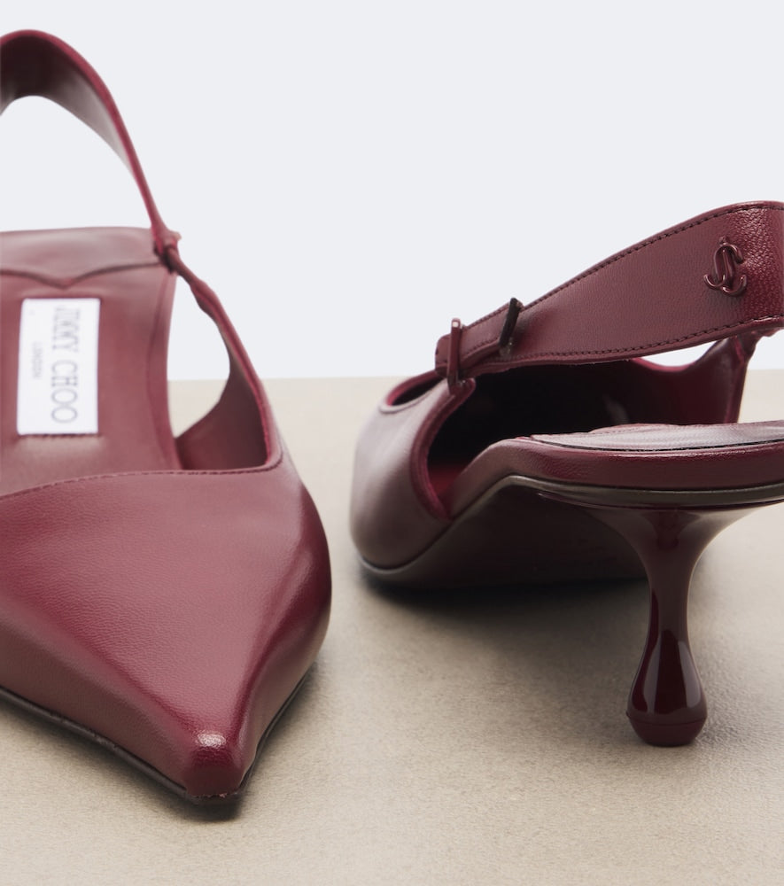 Jimmy Choo Amel leather slingback pumps (Burgundy) - Mid Heel Pumps