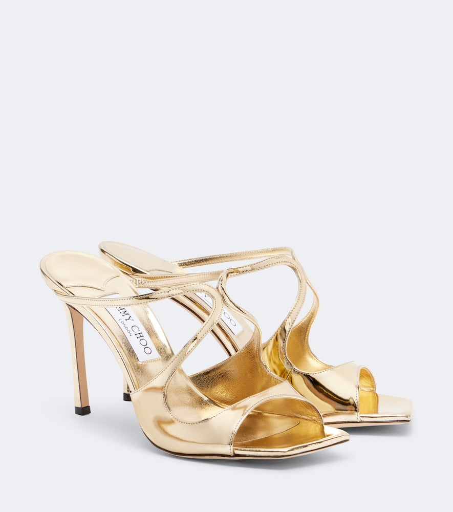 Gold Jimmy Choo Anise metallic leather mules - High Heels