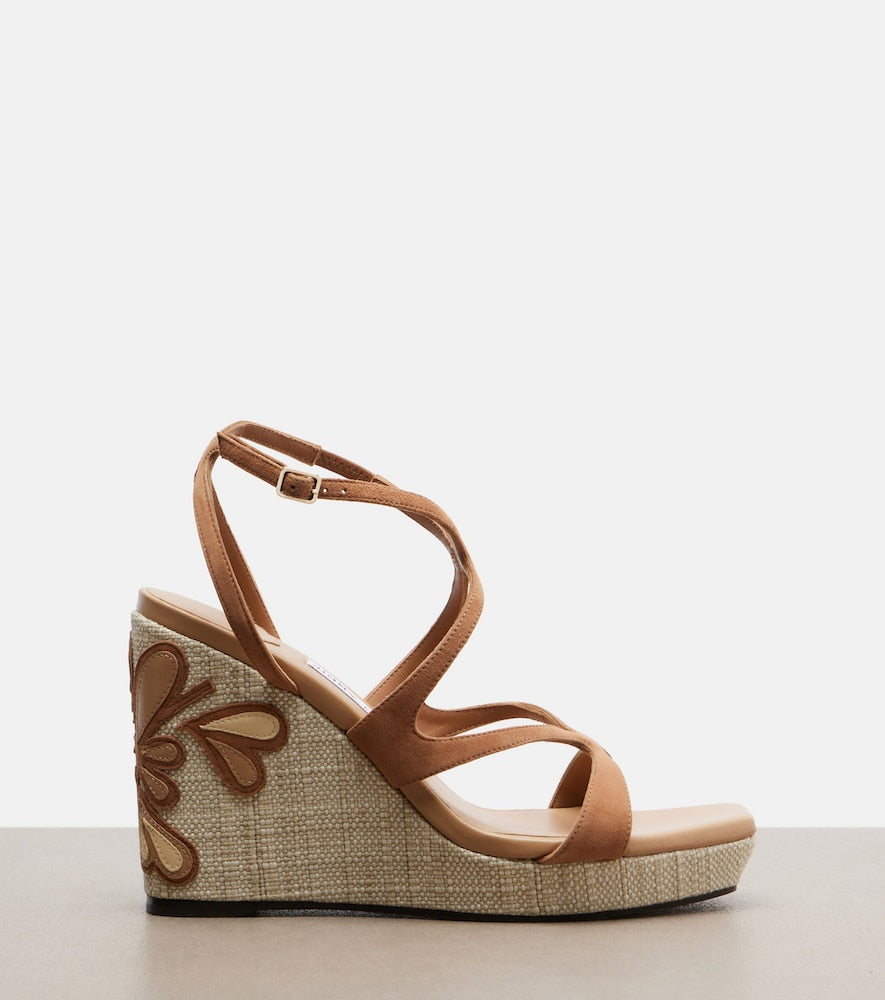 Brown Jimmy Choo Ayla leather espadrille wedges - High-Heel Sandals
