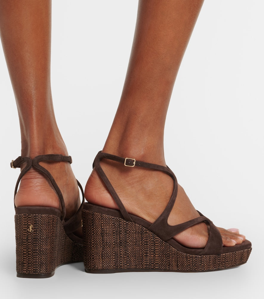 Jimmy Choo Ayla suede wedge sandals in Brown - High Espadrilles