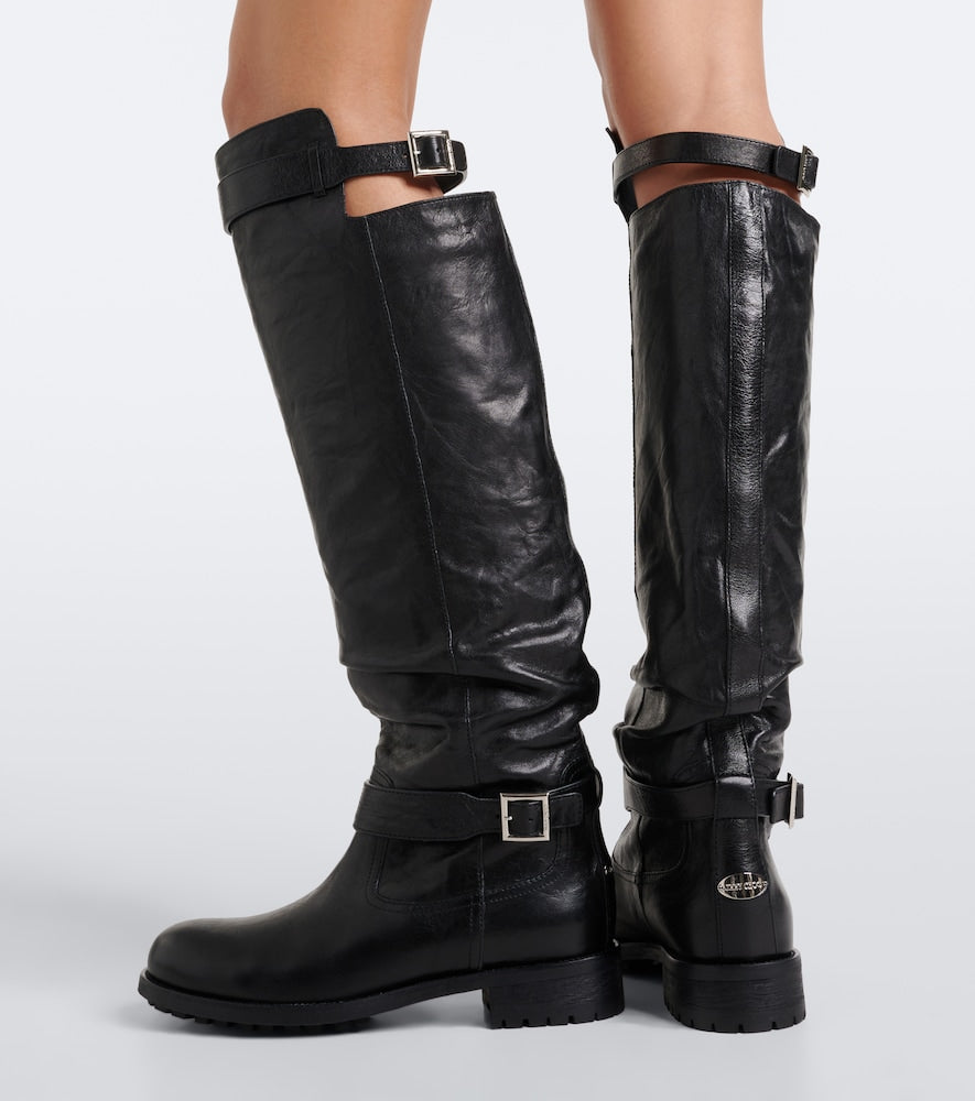 Jimmy Choo Biker leather knee-high boots in Black - Flat Boots