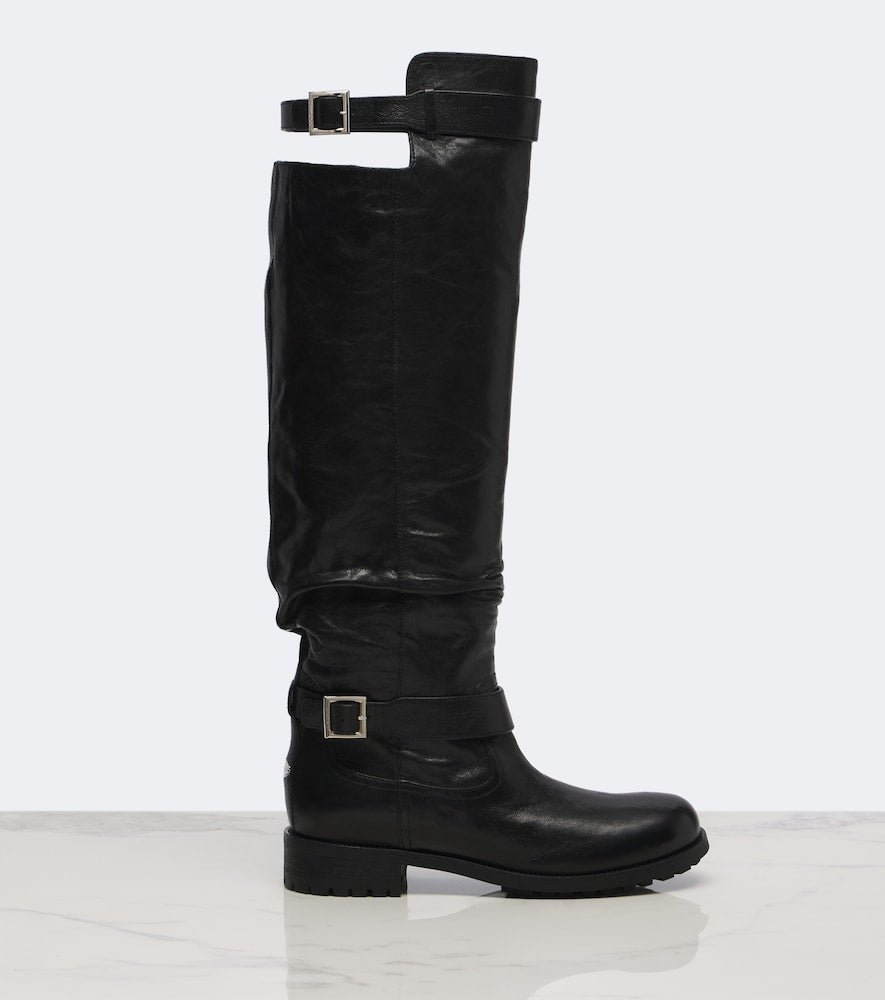 Jimmy Choo Biker leather knee-high boots in Black - Flat Boots