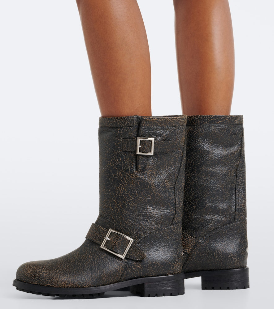 Jimmy Choo Biker leather mid-calf boots - Brown Flat Boots