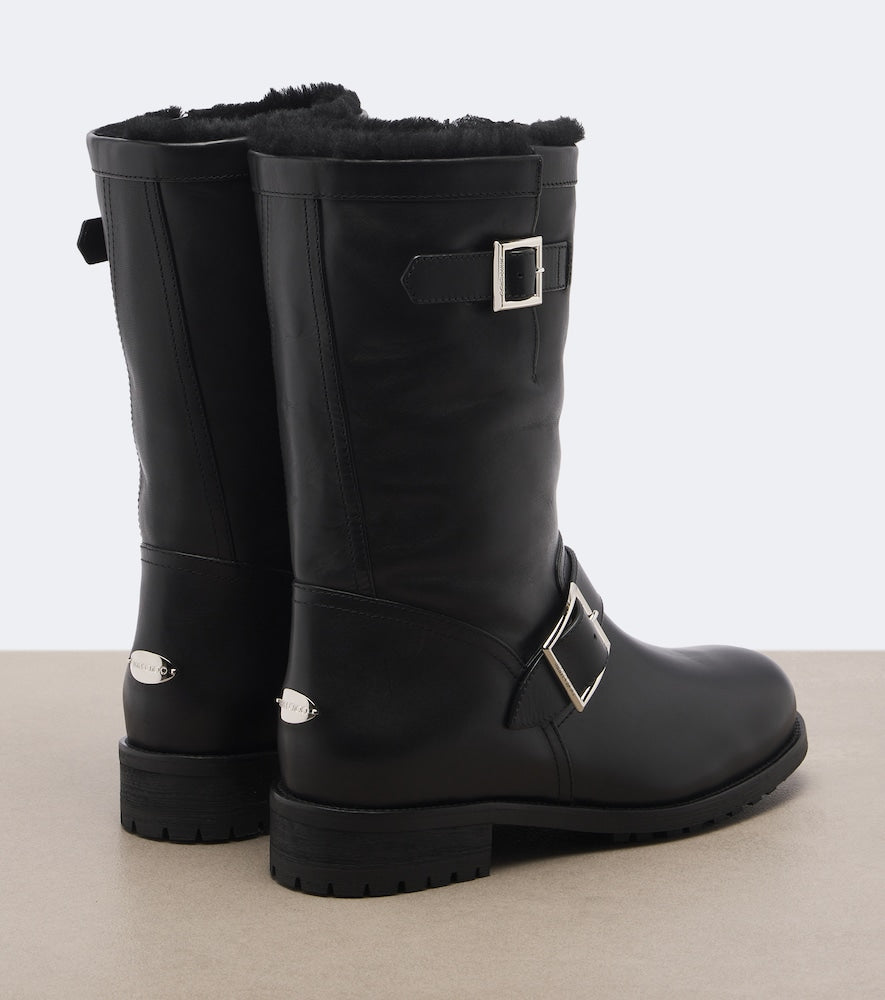 Jimmy Choo Biker shearling-lined leather mid-calf boots (Black) - Flat Boots