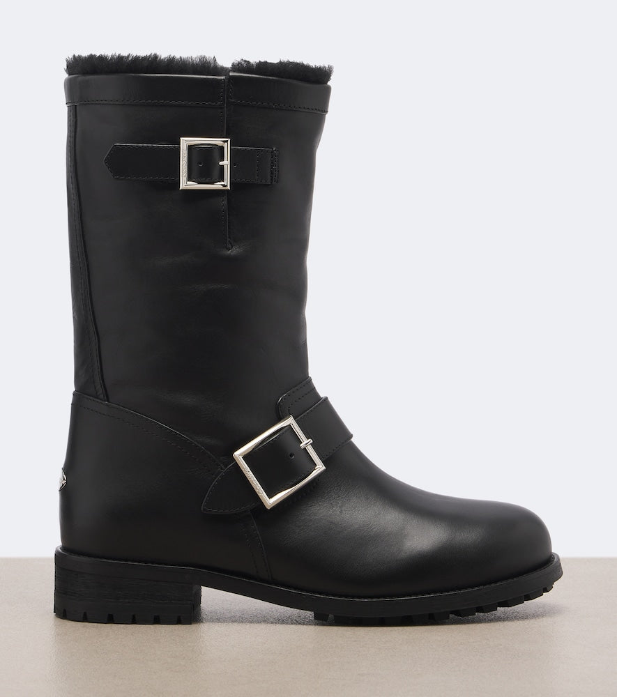 Jimmy Choo Biker shearling-lined leather mid-calf boots (Black) - Flat Boots