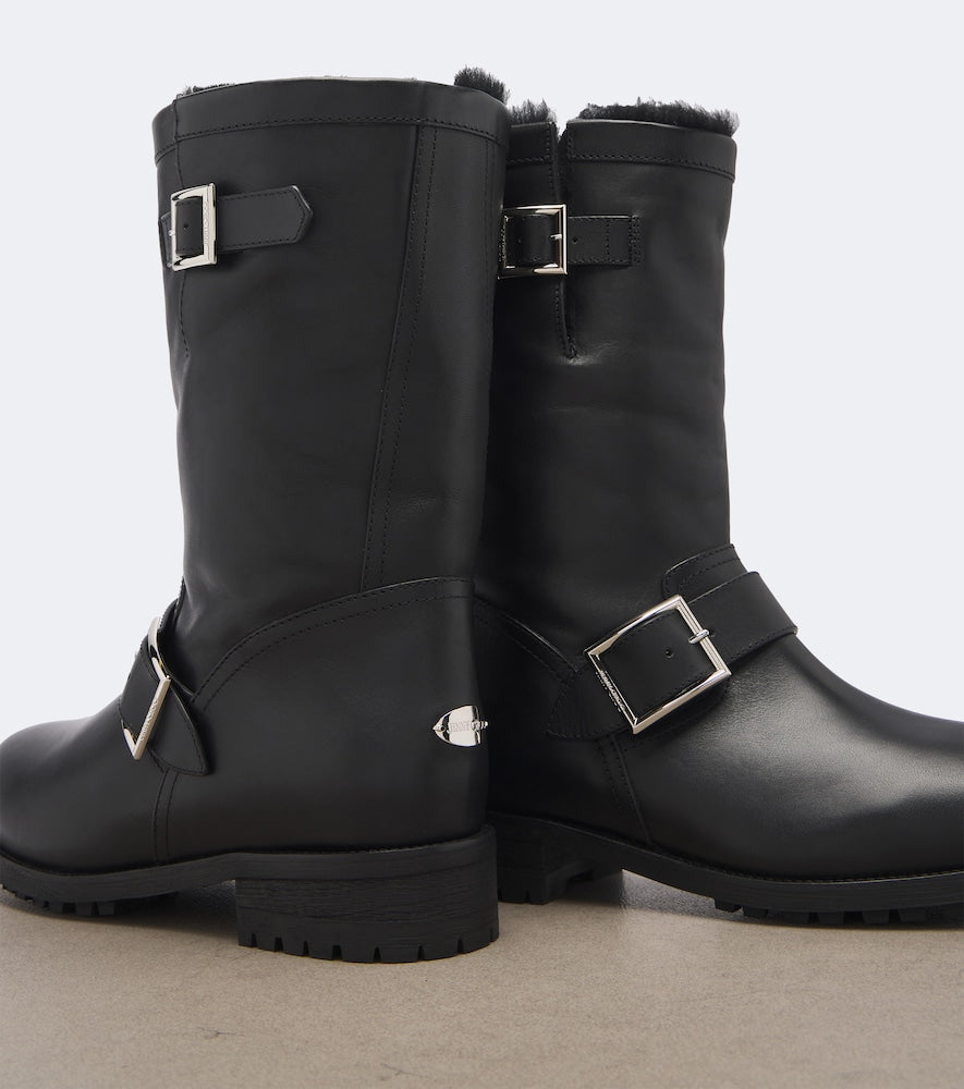 Jimmy Choo Biker shearling-lined leather mid-calf boots (Black) - Flat Boots
