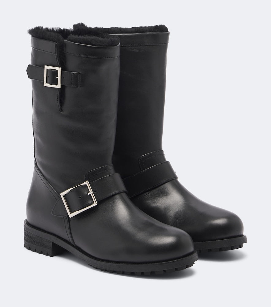 Jimmy Choo Biker shearling-lined leather mid-calf boots (Black) - Flat Boots