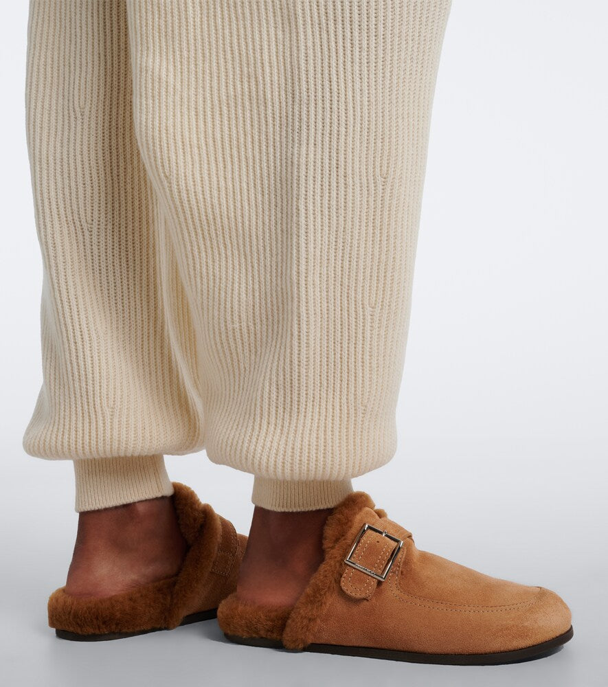 Brown Jimmy Choo Biker shearling-lined suede mules - Mules