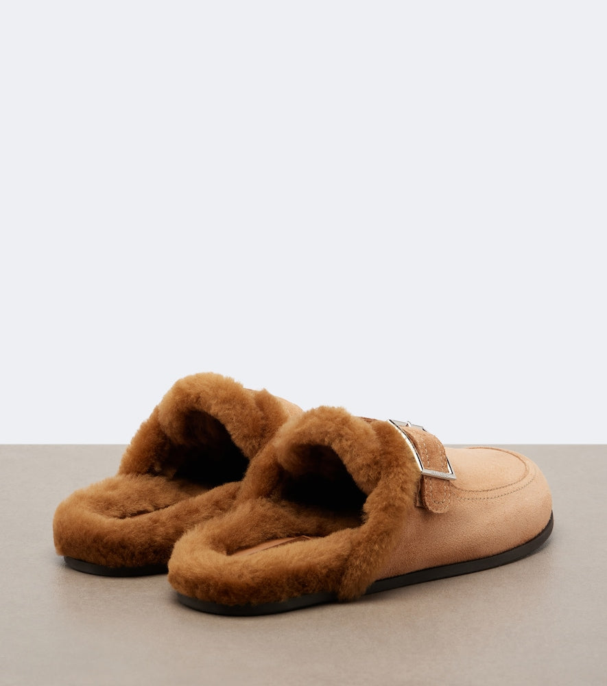 Brown Jimmy Choo Biker shearling-lined suede mules - Mules