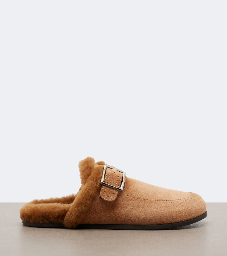 Brown Jimmy Choo Biker shearling-lined suede mules - Mules