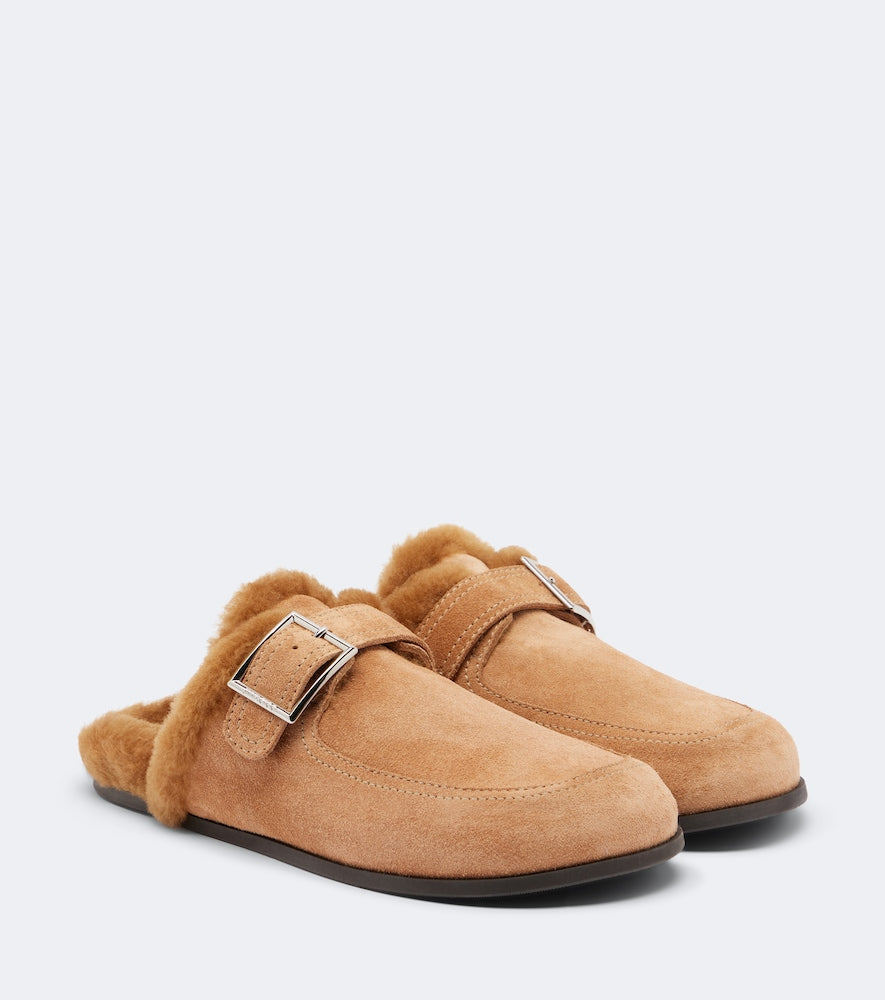 Brown Jimmy Choo Biker shearling-lined suede mules - Mules