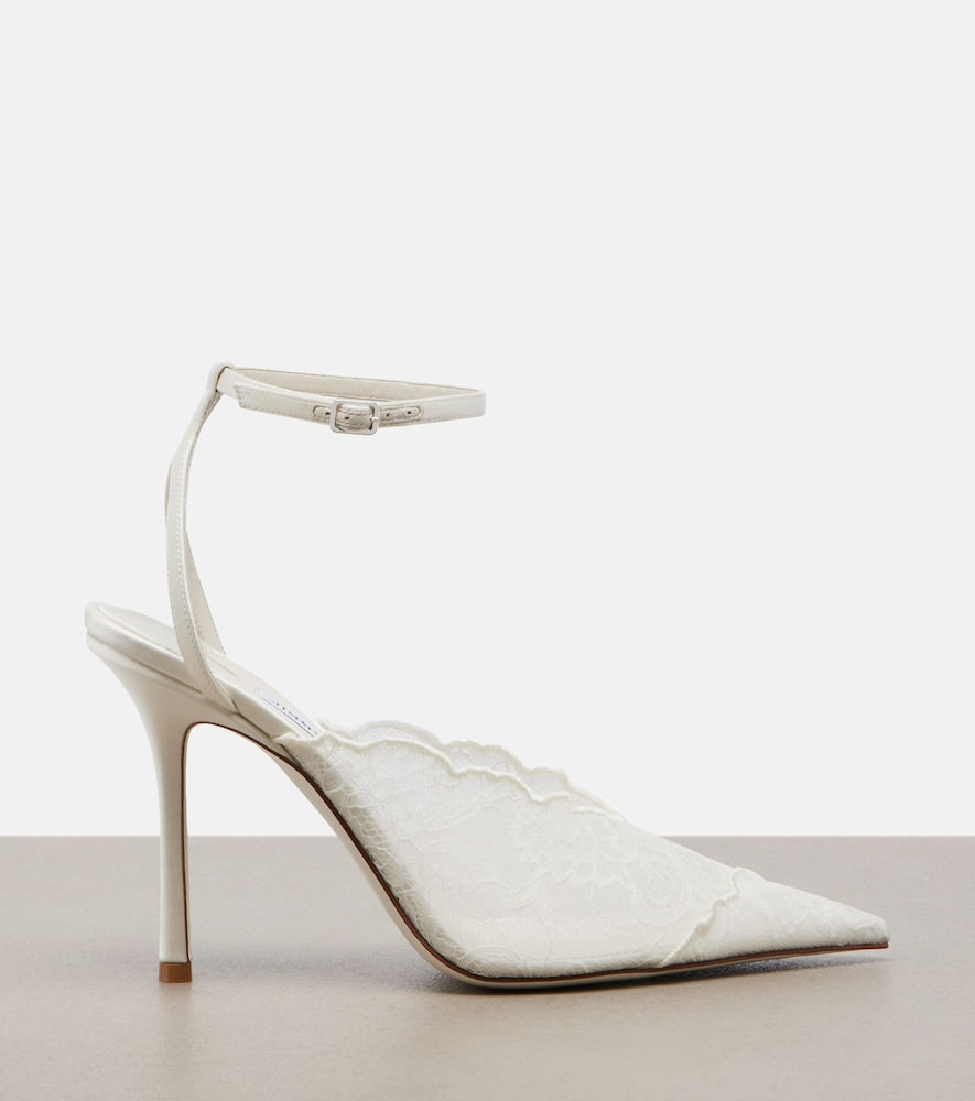 White Jimmy Choo Bridal Faiz lace and leather pumps - High-Heel Pumps
