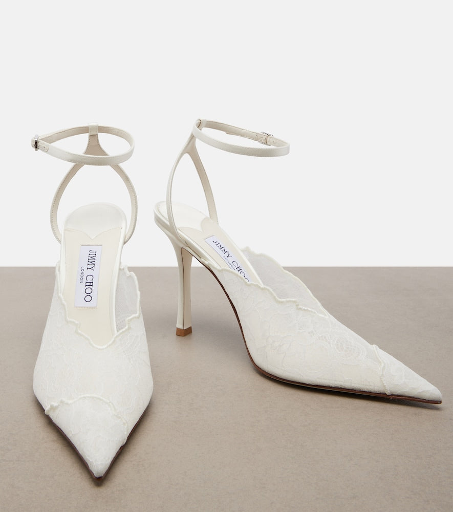White Jimmy Choo Bridal Faiz lace and leather pumps - High-Heel Pumps