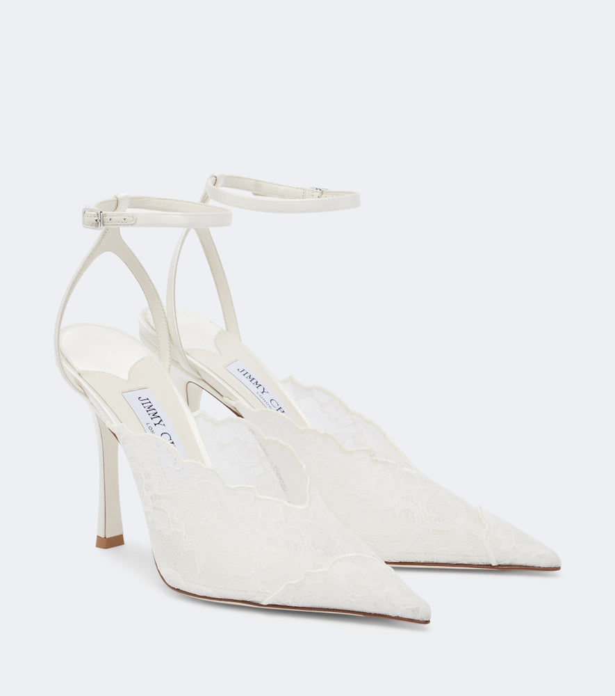 White Jimmy Choo Bridal Faiz lace and leather pumps - High-Heel Pumps