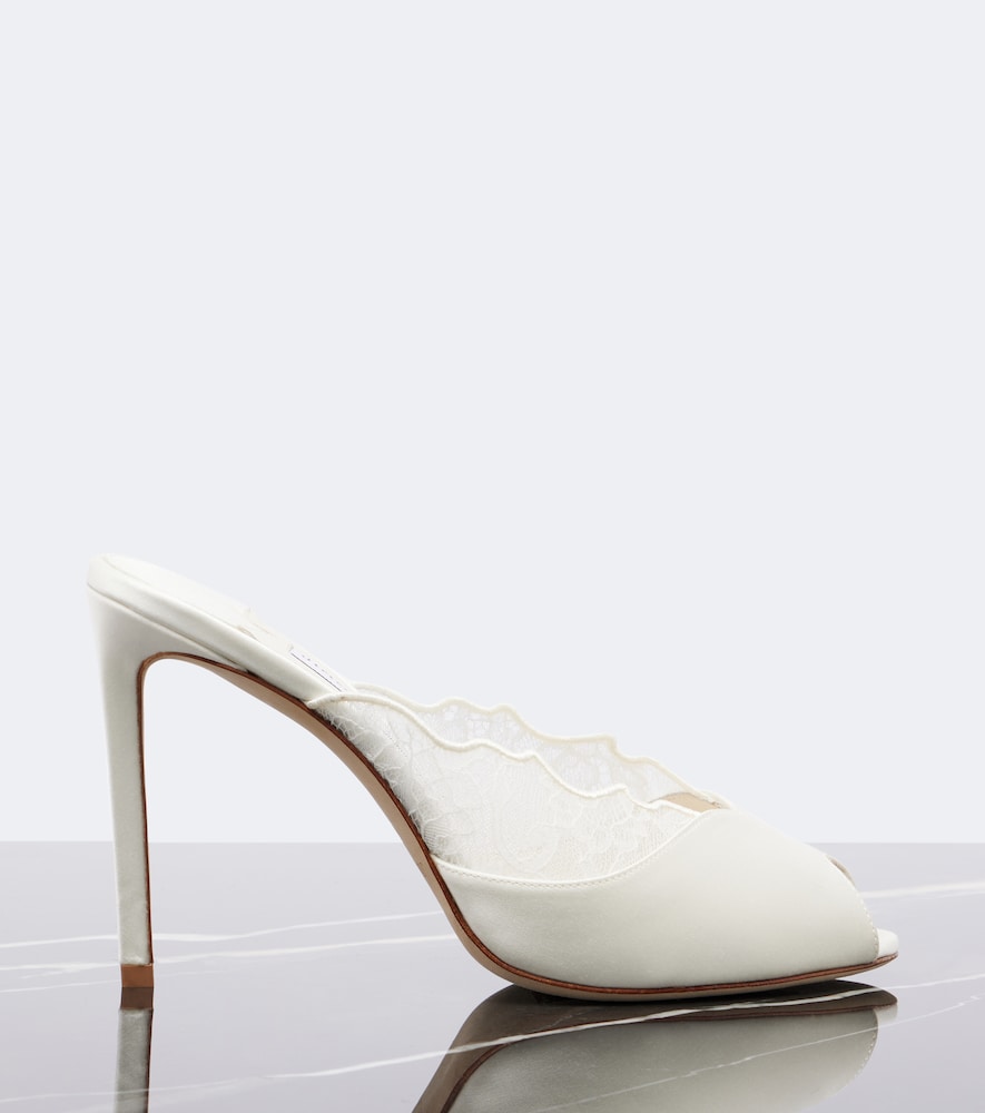 Jimmy Choo Brigitte lace-trimmed satin mules in White - High Heels