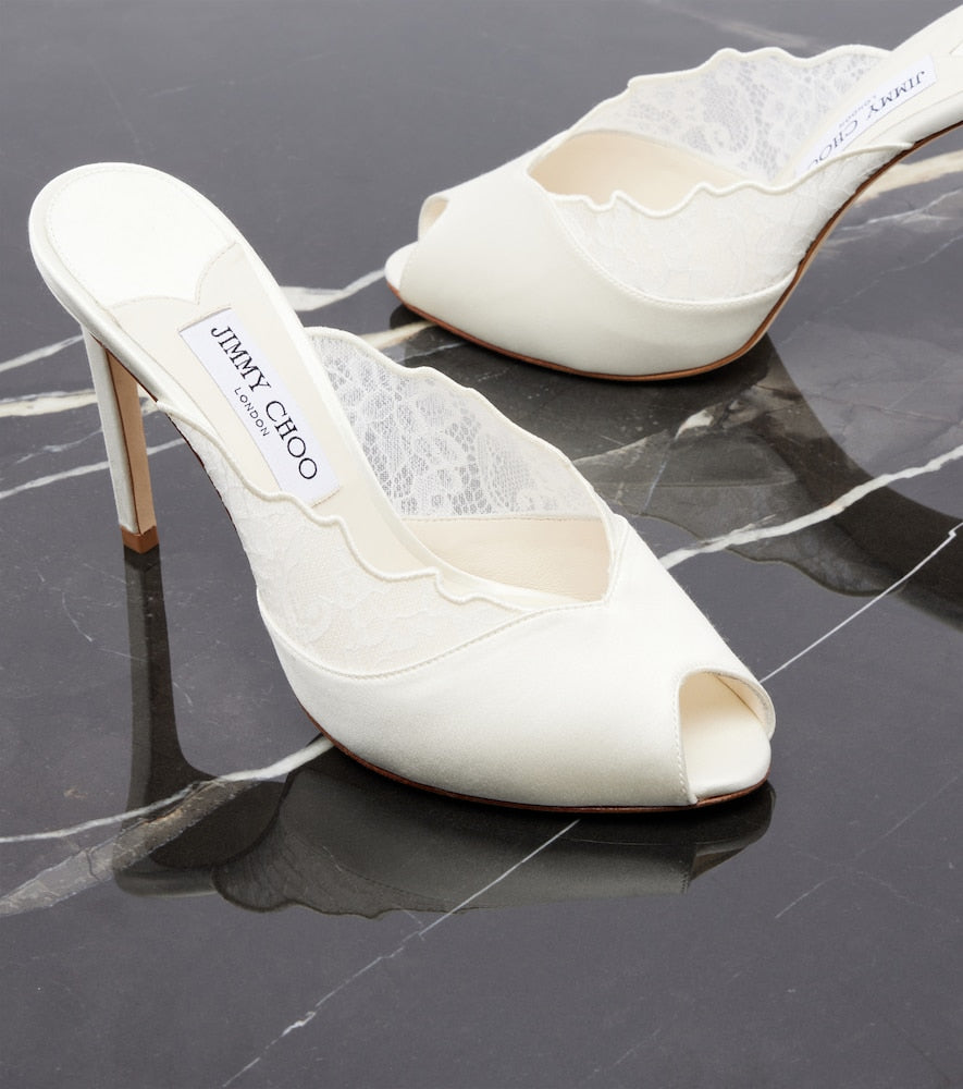 Jimmy Choo Brigitte lace-trimmed satin mules in White - High Heels