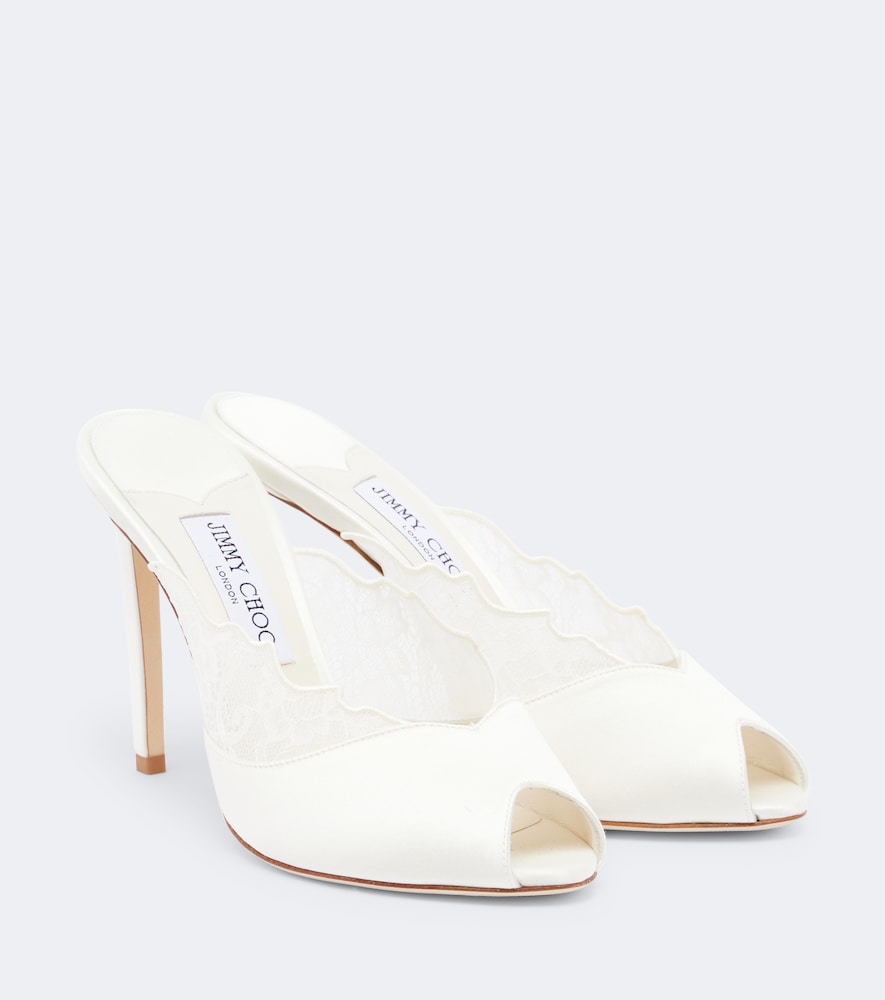 Jimmy Choo Brigitte lace-trimmed satin mules in White - High Heels