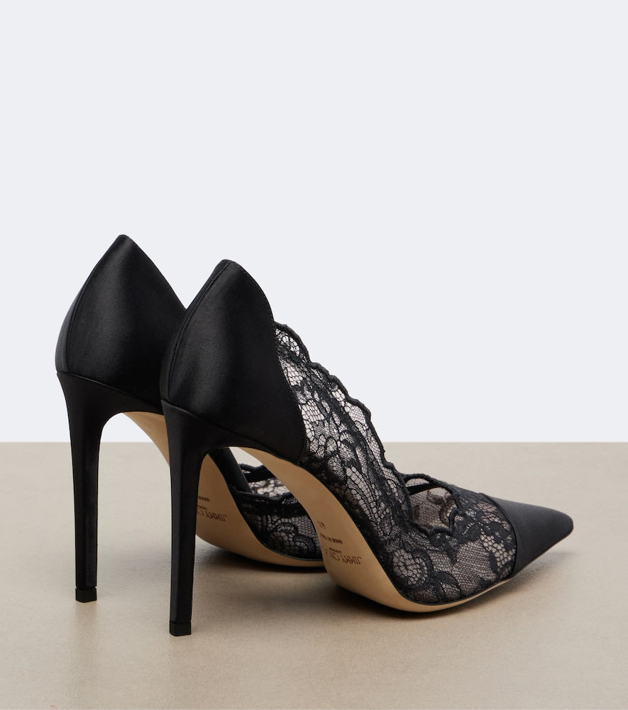 Jimmy Choo Brigitte lace-trimmed satin pumps in Black - Mid Heel Pumps