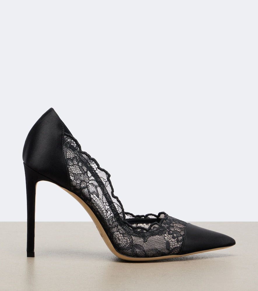 Jimmy Choo Brigitte lace-trimmed satin pumps in Black - Mid Heel Pumps