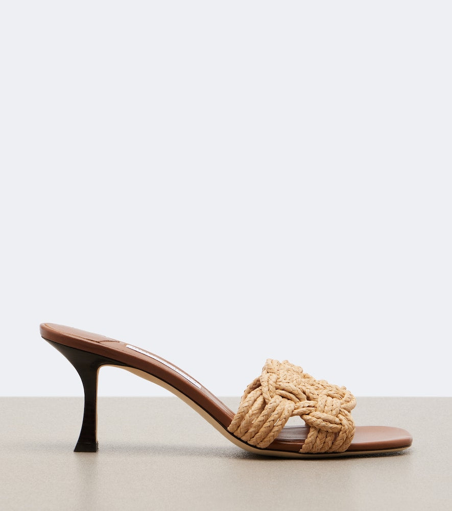 Beige Jimmy Choo Chara raffia mules - Mid Heels